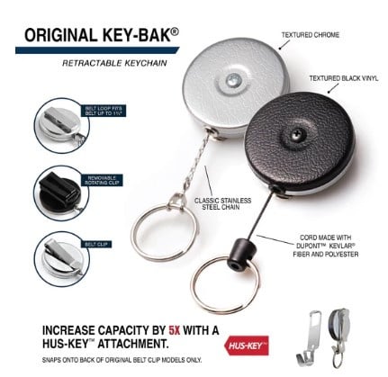 KEY-BAK ORIGINELE SERIE UITTREKBARE SLEUTELHANGER - CHROOM - RIEMCLIP