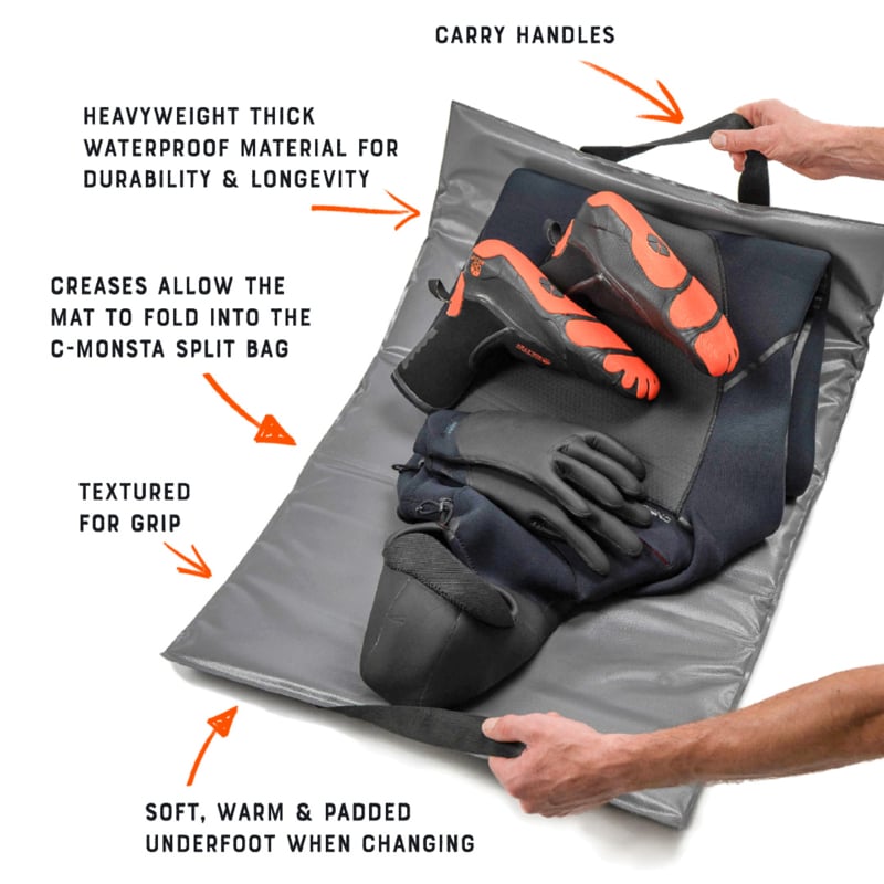 C-Monsta Split Tas, Grijze wetsuit kleerhanger en Omkleedmat Bundel