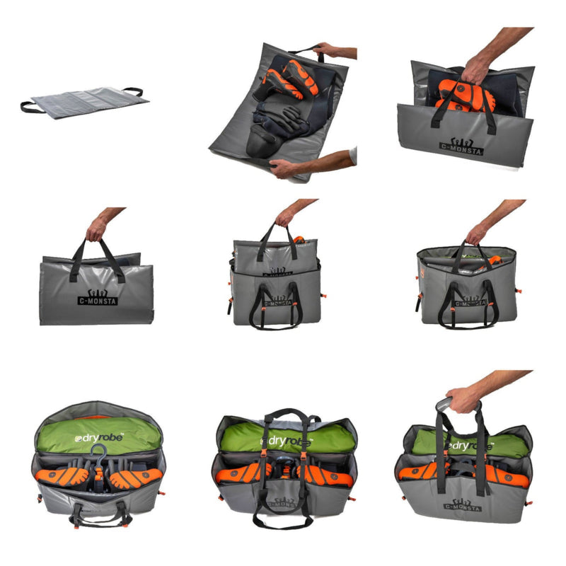 C-Monsta Split Tas, Grijze wetsuit kleerhanger en Omkleedmat Bundel